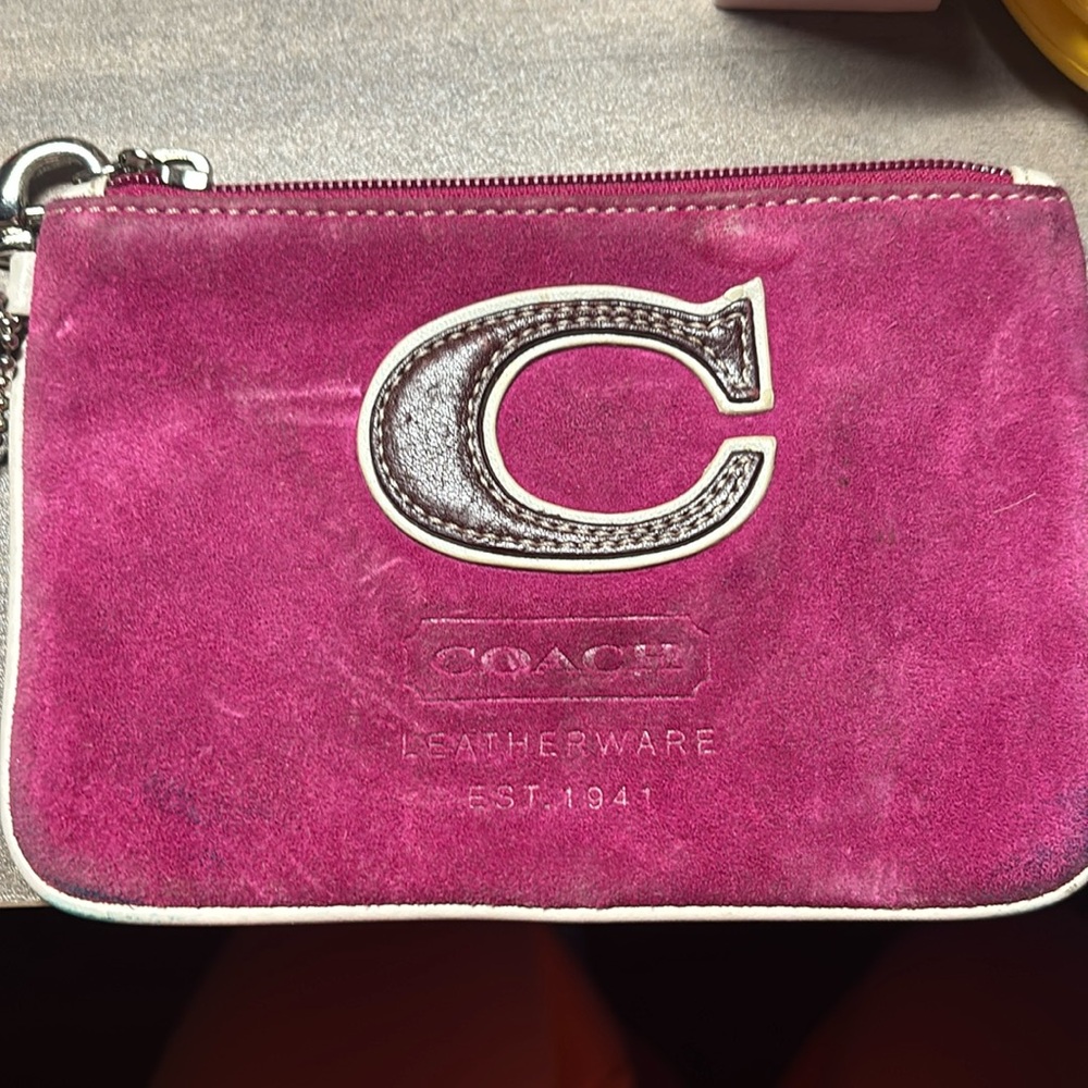 Coach hot pink wristlet.  Probably early 2000’s.  Suede and leather.